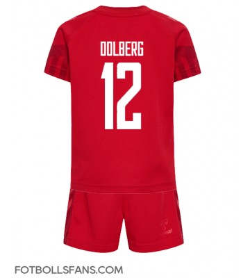 Danmark Kasper Dolberg #12 Replika Hemmatröja Barn VM 2022 Kortärmad (+ Korta byxor)